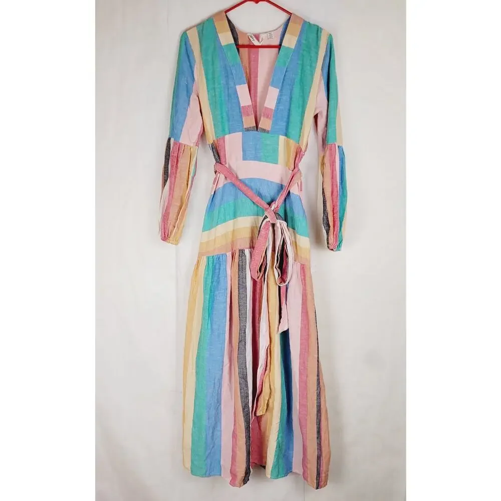 Billabong x Sincerely Jules rainbow striped vneck maxi dress Size XS Boho - Picture 3 of 11